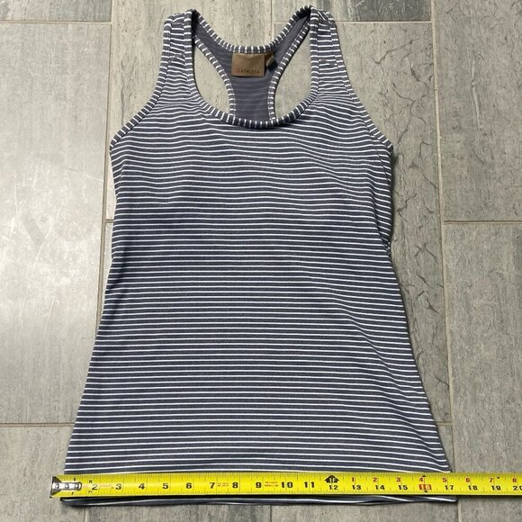 Athleta Racerback Built-In Bra Tank Top Grey White Stripes Size Small - Picture 9 of 10